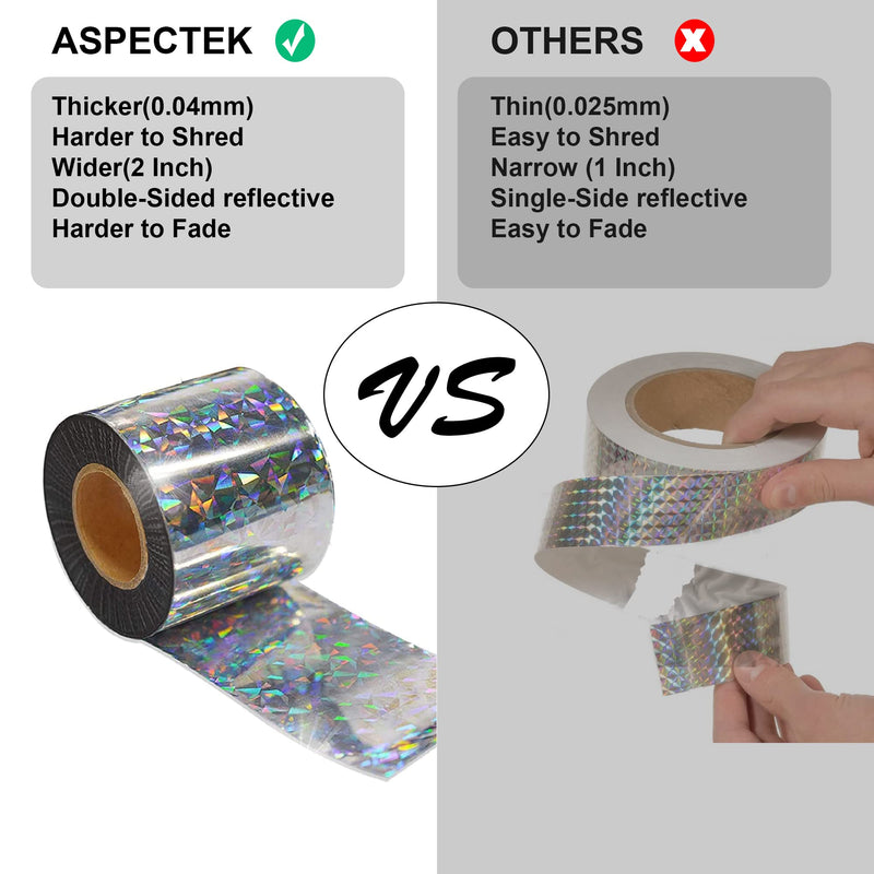 ASPECTEK Bird Repellent Reflective Scare Tape,Wide-width 5cm x 60m Pest Control Dual-Sided Deterrent Tape for Pigeons, Grackles, Woodpeckers, Geese, Herons, Blackbirds & More