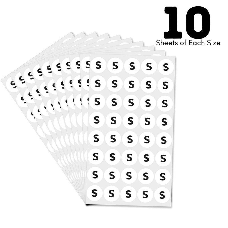 Size Stickers for Clothing, Pack of 2000 Round Self-Adhesive 3/4" Labels, Includes Small Medium Large (XS S M L XL) Clothing Size Stickers, White with Black Text - NewNest Australia