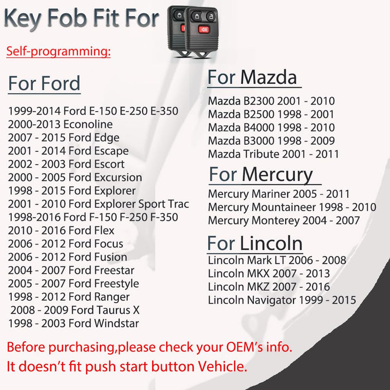 [Australia - AusPower] - Key Fob Keyless Entry Fits for Ford F150 F250 F350 Explorer Expedition 1998-2016 / Ranger Escape Edge E150 Freestar / Lincoln Navigator Mercury Mazda 3 Button Remote Control Replacement CWTWB1U345 
