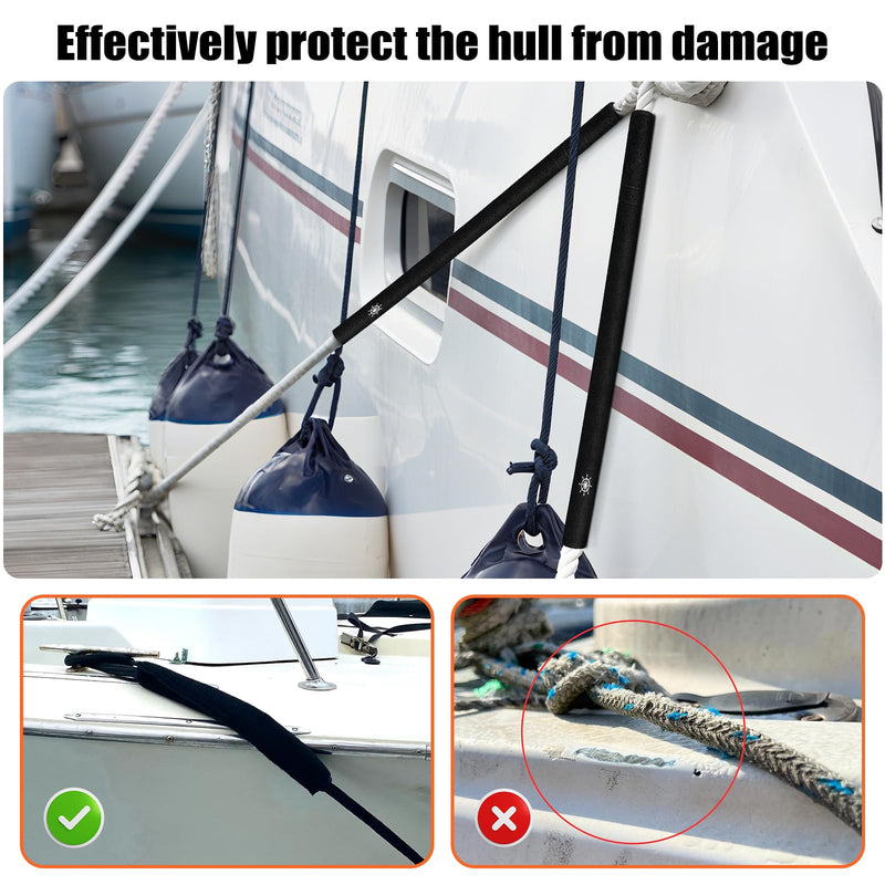 Dock Line Chafe Guards 24 Inch Removable Anti Chafe Protective Boats, Dock Lines Black Rope Protector Eliminates Squeaking Protects Boat from Wear 2