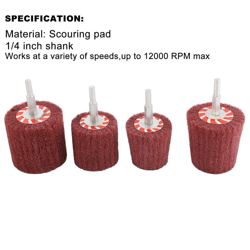 [Australia - AusPower] - HighFree 7 PCS Non Woven Abrasive Buffing Wheels Drill Attachment Set, Scouring Pads Wheel with 1/4" Shank for Polishing Mirror Stainless Steel Copper Aluminum Wood-Wares red 