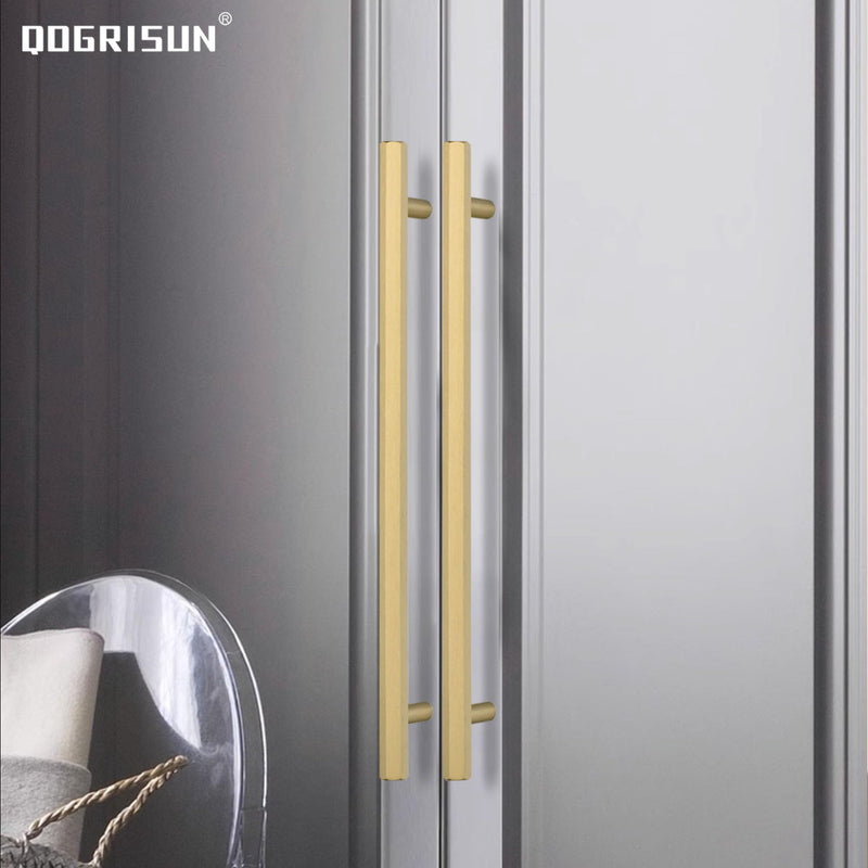QOGRISUN 2-Pack Solid Brass Cabinet Pulls Hexagon Drawer Handles,8-3/4-Inch Hole Center, Suitable for Kitchen Bathroom Dresser Cupboard Hardware, 11-Inch Total Length, Brushed Finish 8-3/4-Inch (224mm) Hole Centers