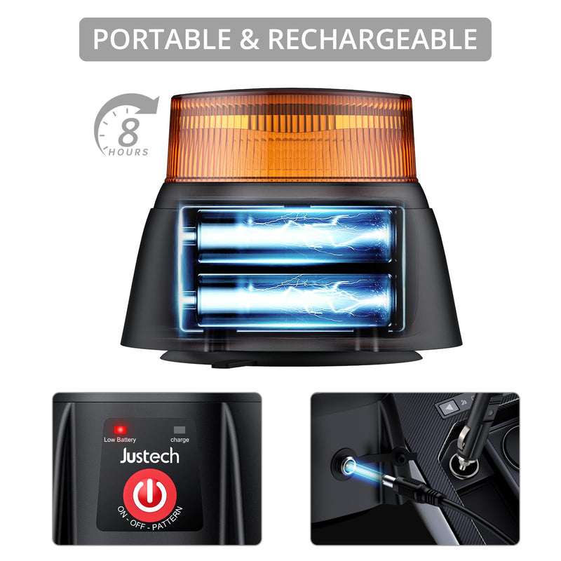 [Australia - AusPower] - Justech 36 LED Rechargeable Beacon Light 12 Flash Patterns Cordless Magnetic Flashing Emergency Light with 3ft Straight Cord, IP65 Waterproof 12-24V Amber Strobe Beacon for Snow Plow Trucks Vehicles 