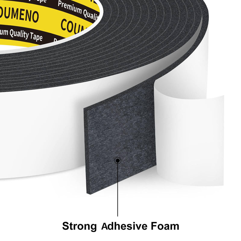 Single-Sided Adhesive EVA Foam Tape 2 Pack 1.2in x 16.4FT,Black Foam Weather Stripping,Door Seal & Window Insulation Tape,Waterproof Sound Proof Seal Strip for Doors,Garage Door/Gap Sealing 2 Pack 1.2inX16.4FT Black