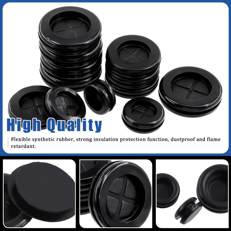Glarks 291Pcs Rubber Grommets Set Including 110Pcs 5 Size One Sided Firewall Hole Plug & 60Pcs 5 Size Double Sided Rubber Grommets & 120Pcs 5 Size Hollow Rubber Gasket Assortment Kit & 1Pc Knife 290Pcs Single + Double Sided Rubber Grommet