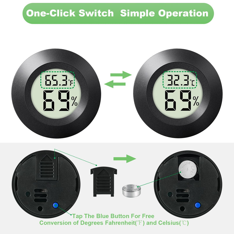 [Australia - AusPower] - 4-Pack Mini Hygrometer Thermometer Indoor Outdoor Round Humidity Meter, Small Digital LCD Monitor Thermometer Temperature Gauge Humidity Sensor (℉) or (℃) for Reptile Thermostat, Jars 4 Pcs 