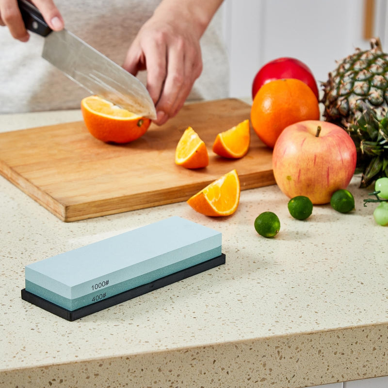 [Australia - AusPower] - Knife Sharpening Stone with Non-slip Rubber Base, 400/1000 Grit Premium Whetstone, Double-Sided Knife Sharpener for Kitchen, Waterstone for Honing Blades Manually 