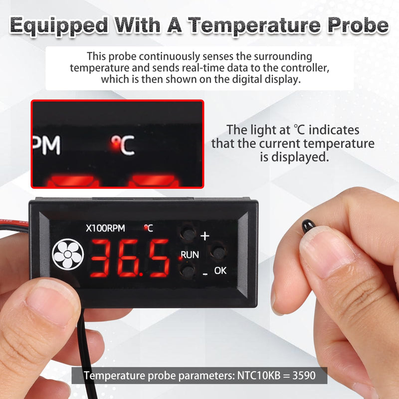 [Australia - AusPower] - Fan Temperature Controller, ICSTATION DC 12V PWM 4-Wire Fan Speed Controller Module with Temperature Probe Digital Display ℃ Temperature Controlled Governor for 3A Fan PC 