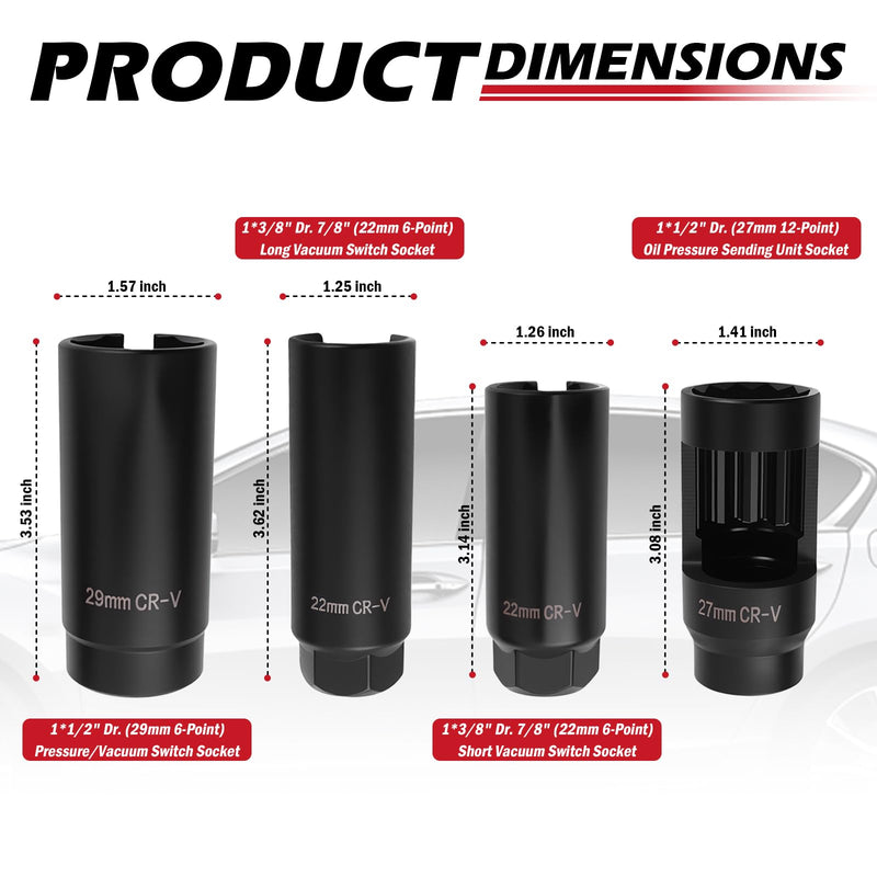 7PCS Sensor Socket Set,Heavy Duty Oil Pressure Sensor Socket 22mm 27mm 29mm,Side-Cut Access Automotive Tools for Removing & Install Sensors