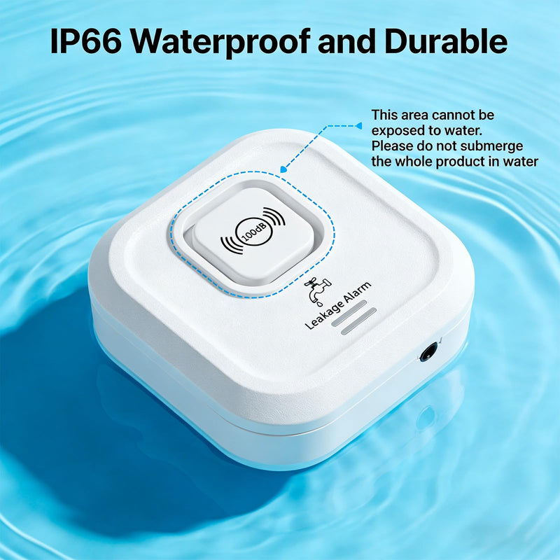 100dB Water Sensor Alarm Water Leak Detector, with Detection Lines, Wireless Tank Level Monitor for Basement,Kitchen,Bathroom (5packs)