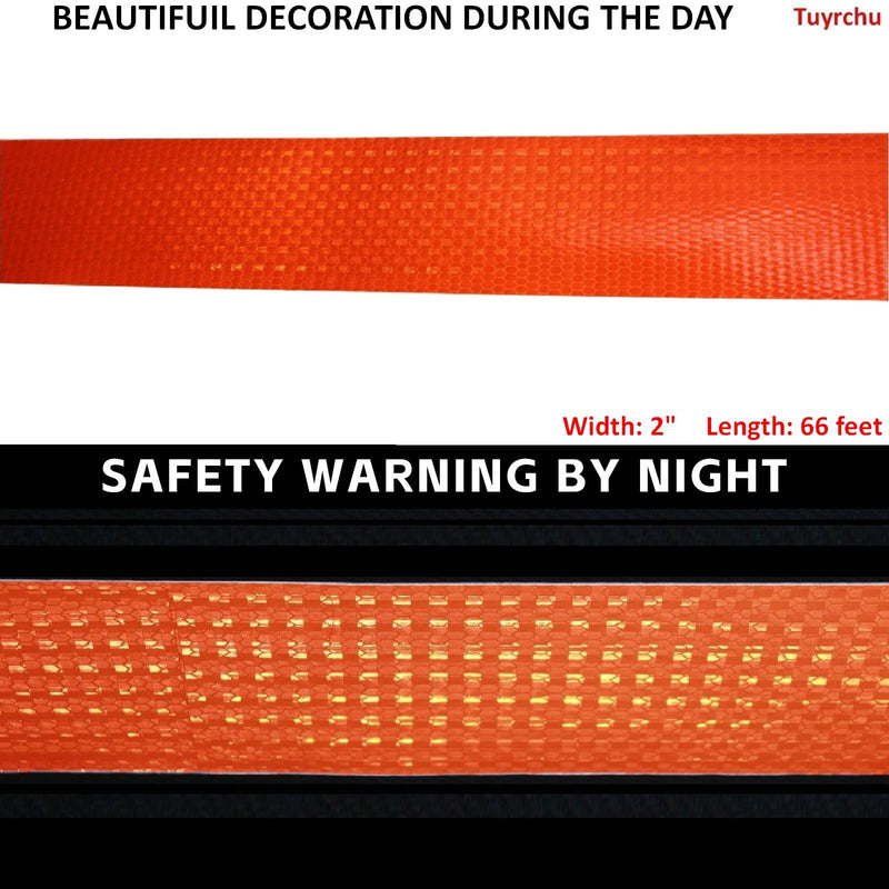 Industrial Reflective Tape Orange 2 inch for Bikes, Outdoor Waterproof High Visibility Safety Warning Adhesive Stickers Strips (66 feet) 2"X66ft PVC material - Orange 1