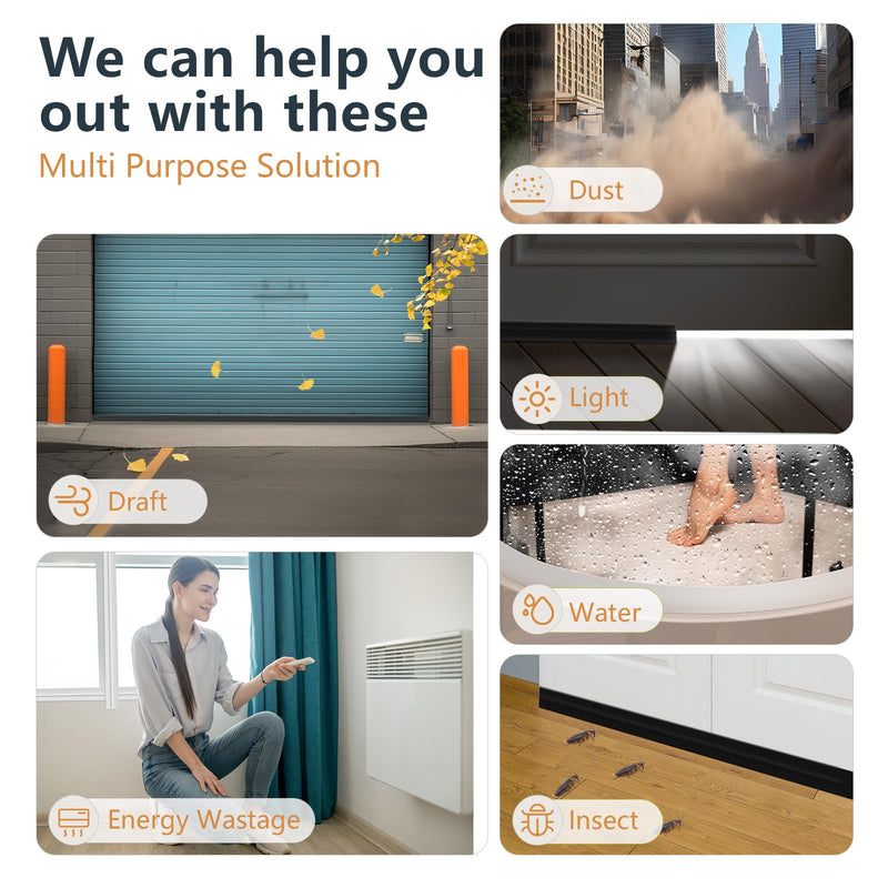 【2026 New Upgrade】 Wide Silicone Weather Stripping Door Seal with Strong Adhesive 3" x 17 ft, Draft Stopper Tape for Door Frame, Side and Bottom Gaps Strip for Glass Shower, Transparent 17FT(3" W x 0.04" T)
