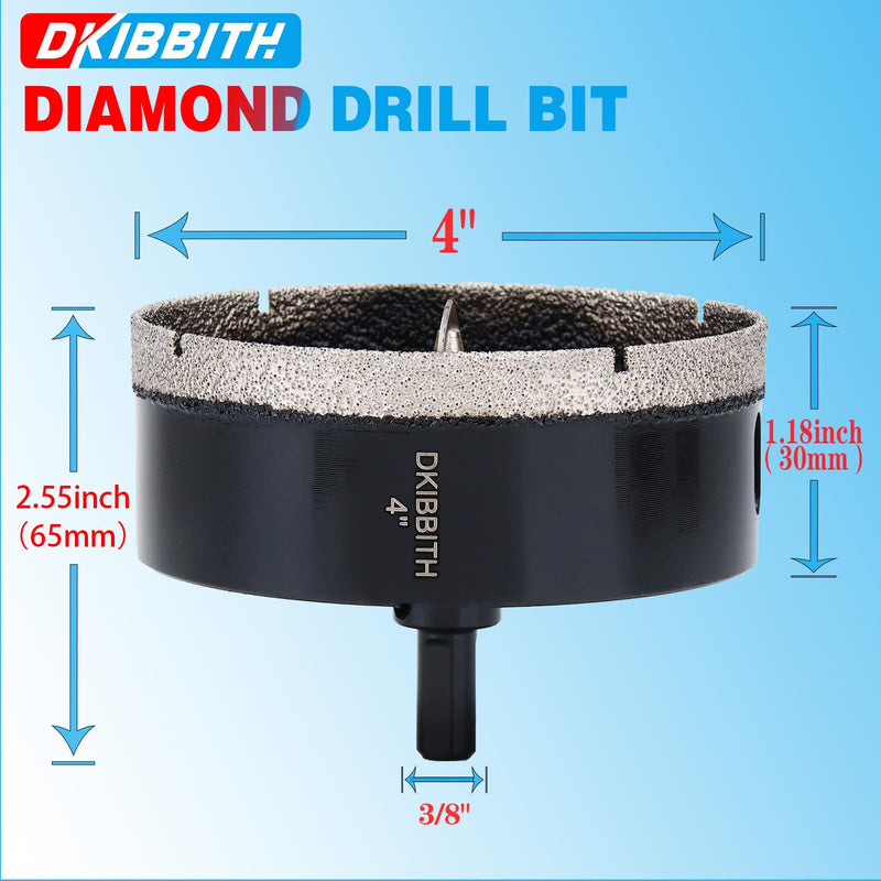 4" Diamond Hole-Saw Bits with Pilot Drill Bit 4 in Diamond Tipped Tile Hole Saws with Guiding Bit for Accurate Drilling, for Porcelain Tile Ceramic Pottery Granite Stone Glass Bottles 102mm (102mm)4"