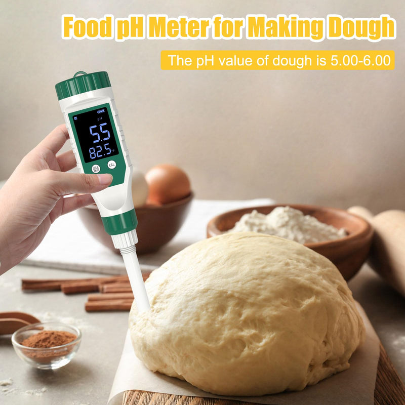 [Australia - AusPower] - Digital pH Meter for Food, Food pH Tester with High Accuracy pH Probe for Sourdough and Bread, Food pH Meter for Canning, Meat, Cheese, Solid Samples and Water, 0.01 Resolution pH Meter with Solution 