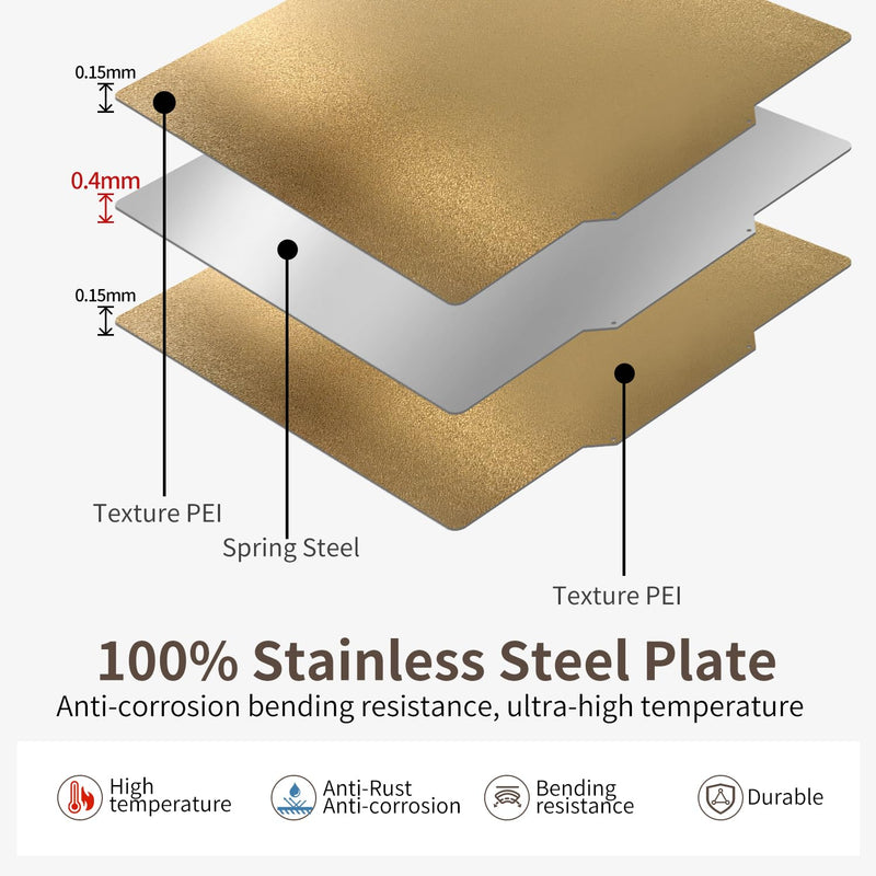 [Australia - AusPower] - 310x310mm PEI Build Plate – Double-Sided Textured Flexible Spring Steel Bed, Compatible with Qidi Plus 4, CR-10, Artillery Sidewinder X1/X2, Anet A8 Plus 3D Printers 310x310mm Double Sided PEI 