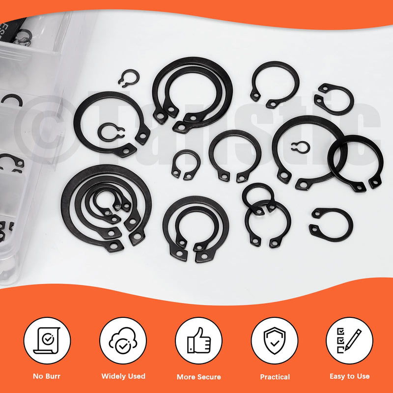 [Australia - AusPower] - Tanstic 265Pcs 21 Sizes External Retaining Rings Snap Rings Assortment Kit Snap Retaining Clip Ring Circlip C-Clip for Axles, Shafts(4mm-28mm) Black 