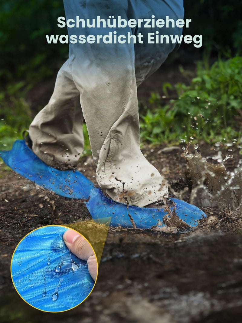 TOOSOFt Blue Disposable Plastic Shoe Covers, Large, 300 Pieces (150 Pairs) | Men's Shoe Covers - Waterproof Overshoes - CPE Non-Slip Overshoes - Universal Size Disposable Shoe Covers