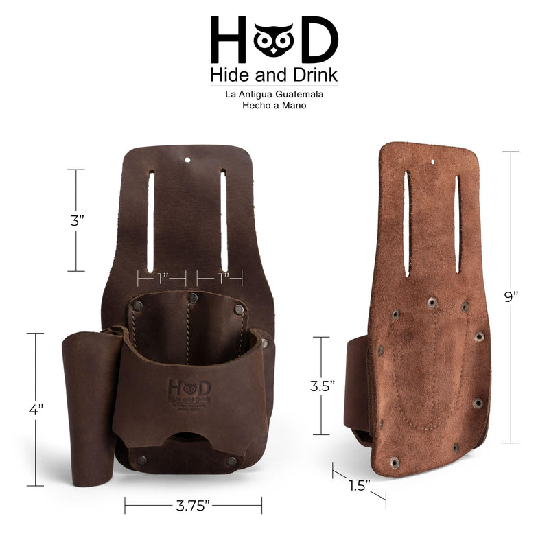 Hide & Drink, Tape & Knife Holder, Marking and Measuring Pouch, Tool Case, Screwdriver Holster, Pocket Belt Pouch, Full Grain Leather, Handmade Bourbon Brown