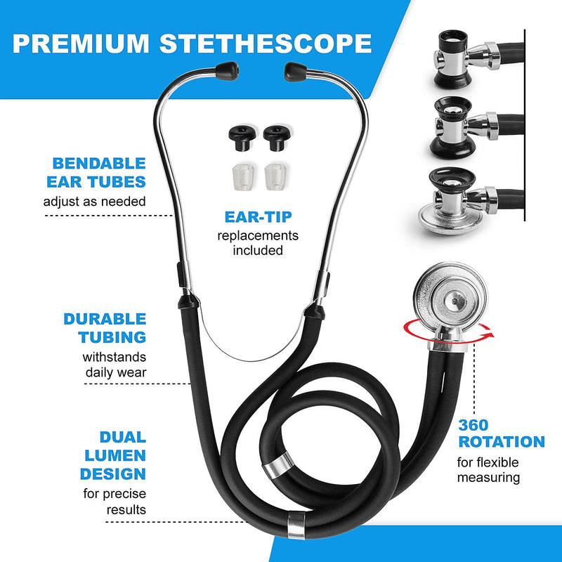 [Australia - AusPower] - Primacare KB-9297-BK Black Stethoscope Case, SUPPLIES NOT INCLUDED, for Stethoscopes and Medical Supplies, Multiple Compartments, Portable and Lightweight First Aid Kit Bag, Accessories for Nurses 