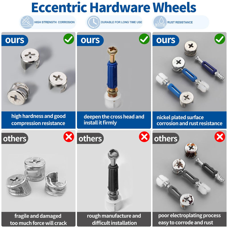 [Australia - AusPower] - 285Pcs 3-in-1 Eccentric Wheels Kit, Furniture Cam Lock Fasteners with Dowel, Pre-Inserted Nut, Wood Dowel Pins, Screw Caps, Nut & Bolt Assortment Set Compatible with IKEA 