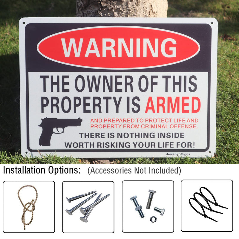 Warning The Owner of This Property is Armed Sign,Gun Signs for Property,14 x 10 Inches,Reflective Aluminum,2 Pack