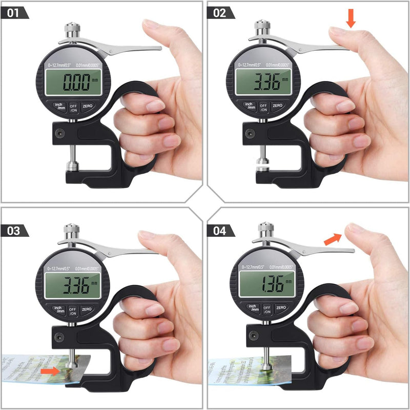 [Australia - AusPower] - Neoteck Digital Thickness Gauge 0.5 inch/12.7mm, 0.0005"/0.01mm, Thickness Meter Precise Electronic Micrometer with LCD Display 0.5"/0.0005" 