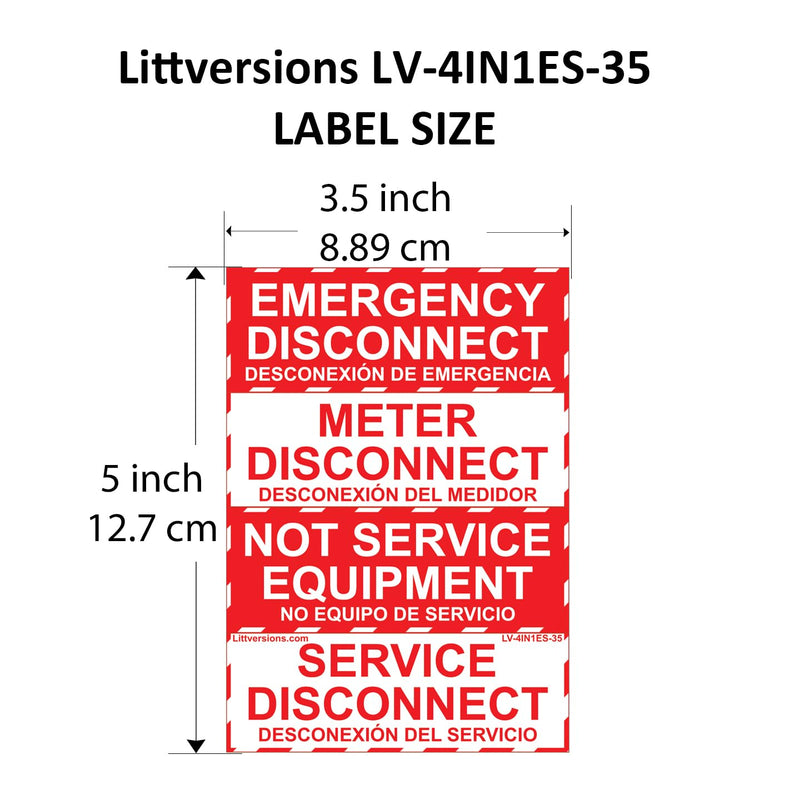 4 Pack (4in1 Label) NEC Compliant Emergency Service Meter Disconnect NOT Service Equipment Generator Bilingual Laminated Label Sticker Electrical Panel 44-944-945 4 Pack Bilingual/Spanish