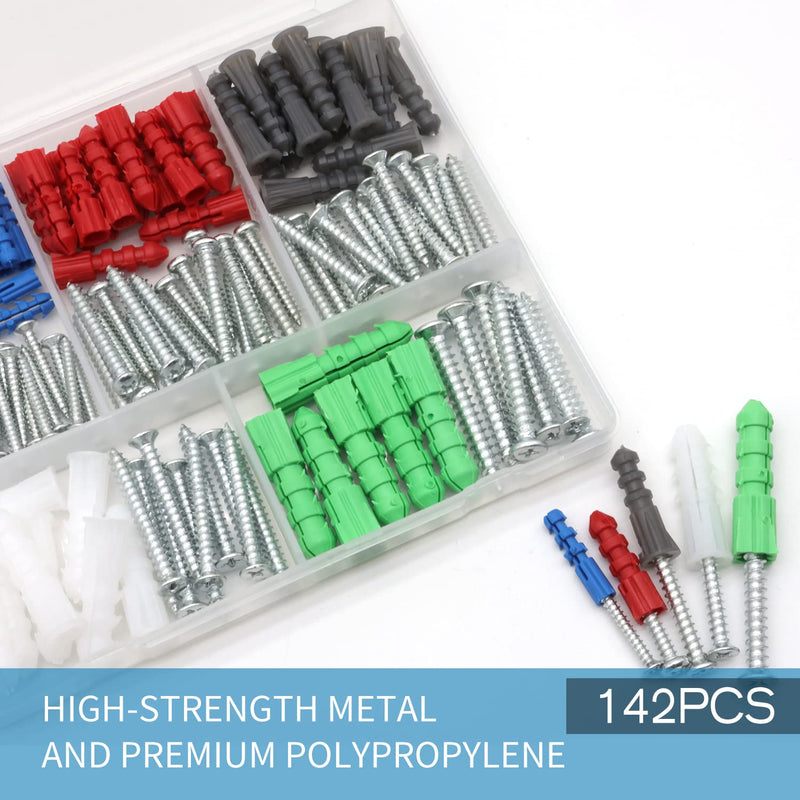 [Australia - AusPower] - Drywall Anchors and Screws Kit 142Pcs, Wall Anchors, Drywall Screws, Including 5 Different Sizes Screws and Anchors, Wall Anchors and Screws for Drywall 142 