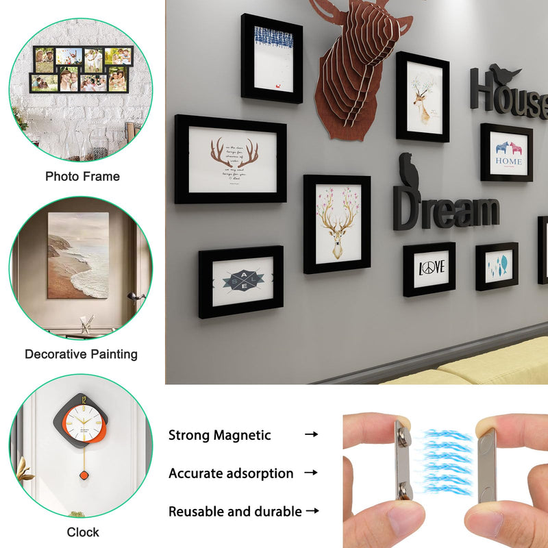 Magnetic Picture Hanger for Wall, Magnetic Picture Frame Poster Hanging System, Strong Wall Magnets Anti-Slip Design 1.7x0.5 inch (24 Pack) 24 Pack