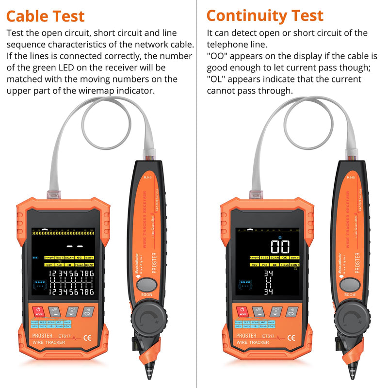 [Australia - AusPower] - Proster Network Cable Tester - PoE Cable Tester, NCV,Port Flashing, Ethernet Wire Tracer Test, Length Measurement,Multi-Function Trouble-Free Line Scan Mode 