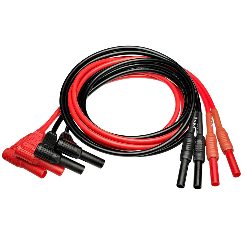 [Australia - AusPower] - CESS-222 Meter Test Lead Extension Right Angle Male to Female Connector 4mm Banana Plug to Jack Heavy Duty Silicone Wires Multimeter Leads Probes Adapter 12AWG, 2 Pairs, Black & Red, 3 Feet 