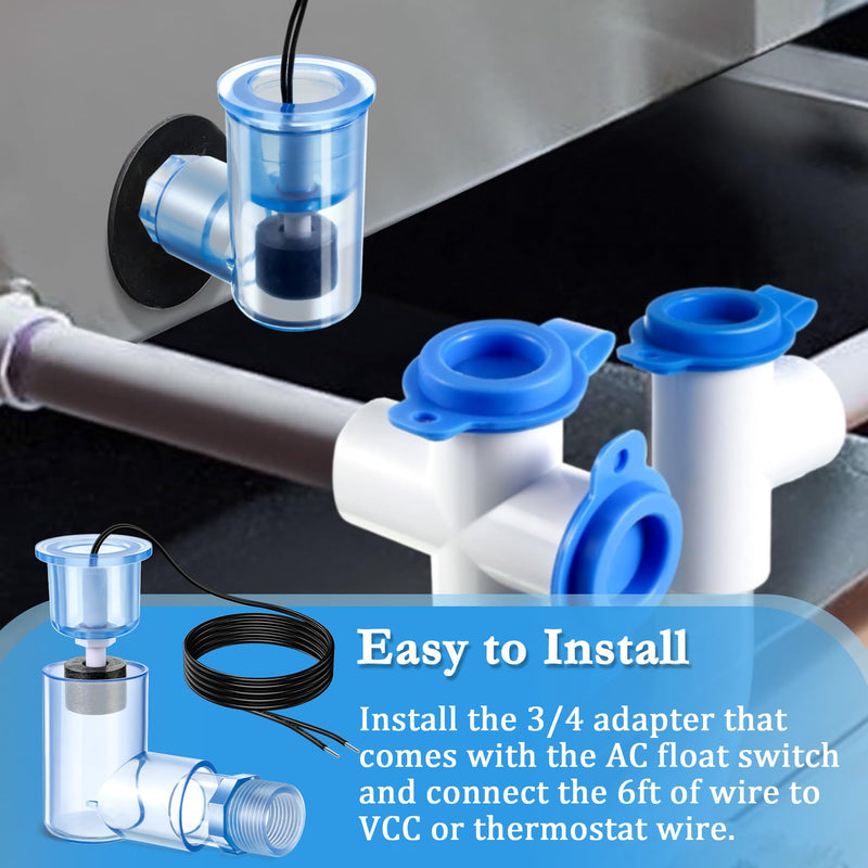 [Australia - AusPower] - Feekoon 1 Pack SS2 Float Switch L Shape for Easy Installation, AC Float Switch with 3/4 Inch Adaptor and 6ft wire, Water Level Accessory for Hvac System with Condensate Overflow Detection 