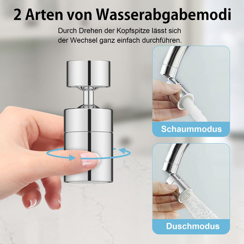 [Australia - AusPower] - Swivel Attachment, 360° Rotatable Dual Function Tap Aerator with 2 Spray Functions, Aerator and Water Saver for Kitchen Bathroom 360° Rotating Aerator 