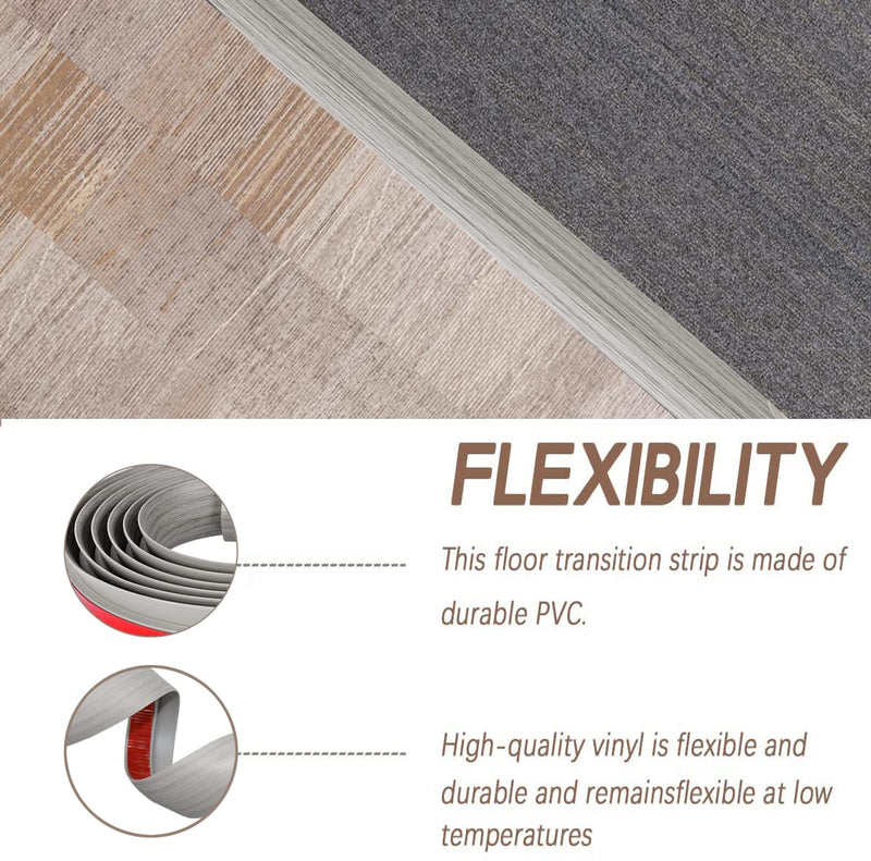 10Ft Floor Transition Strip, Self Adhesive Carpet Edging Trim Strip, Threshold Strips for Threshold Height Less Than 5 mm (Gray Wood Grain) Gray Wood Grain