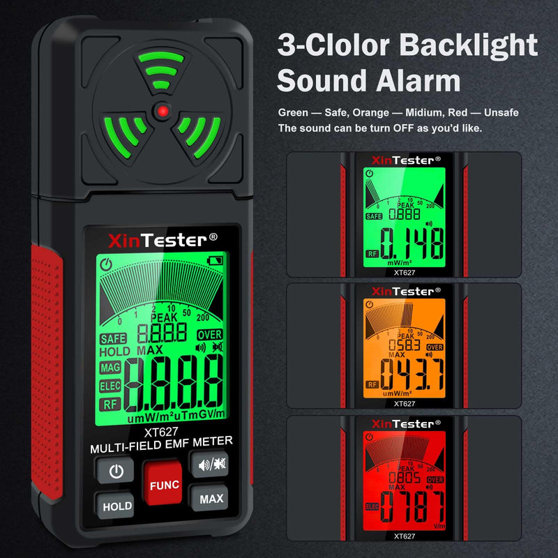 [Australia - AusPower] - Xin Tester EMF Detector Meter 3-in-1 Digital Electromagnetic Radiation Magnetic Field Reader Tester, Home Outdoor Microwave Radioactive Ghost Hunting Cell Phone Towers WiFi Signal Detecting XT627 
