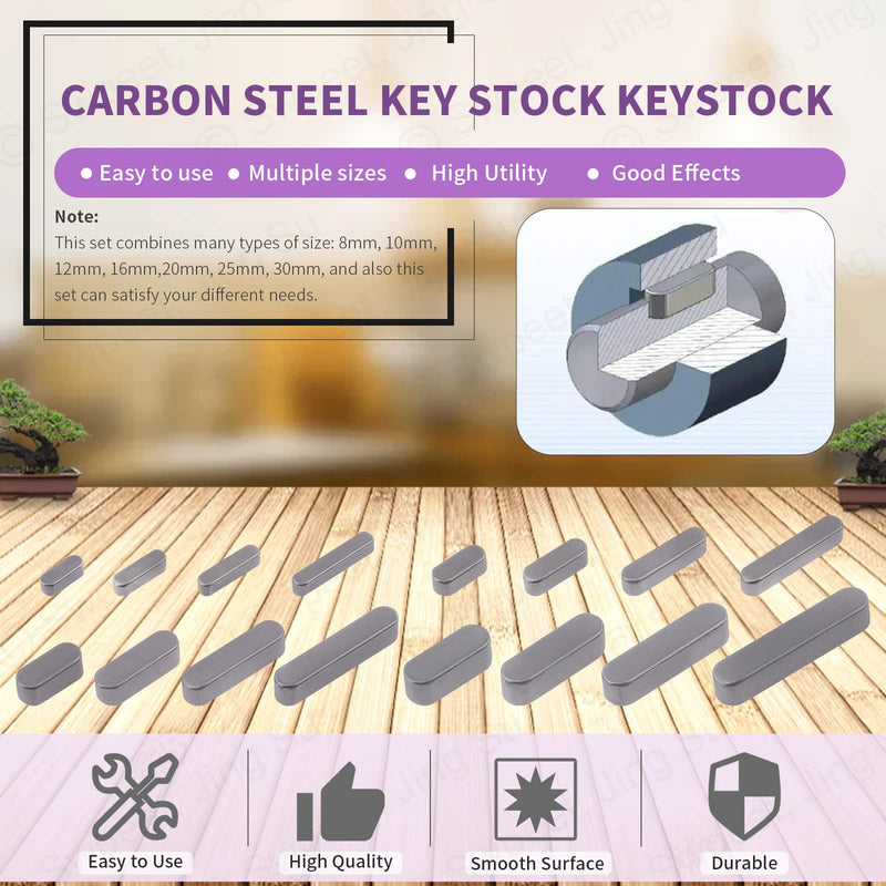 [Australia - AusPower] - Swpeet 140Pcs 16 Sizes Carbon Steel 3mm 4mm 5mm 6mm Round Ended Feather Key Parallel Drive Shaft Keys Set Key Stock Assortment for Fasteners Mechanical Industry 