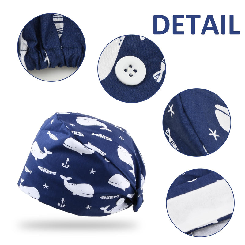 [Australia - AusPower] - Wisebom Surgical Cap Cotton Exfoliating Hat with Sweatband and Buttons Surgical Hat Dust Cap Adjustable Bandana Cap Chef Hat for Men and Women, blue 