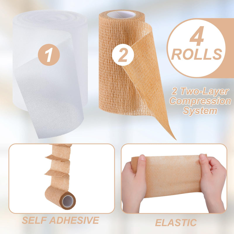 [Australia - AusPower] - Geiserailie 4 Pcs 2 Layer Compression Bandage System Lymphedema Wraps for Legs Compression Wraps Lower Leg System Medical Foam Bandage for UNA Boot Edema 