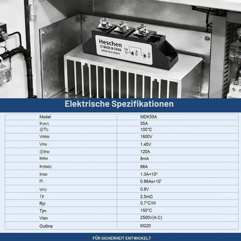 Heschen Photovoltaic Antireverse Rectifier, MDK-55, 55A 1600V, Full Wave Diode Module, Bridge Diode Rectifier Module