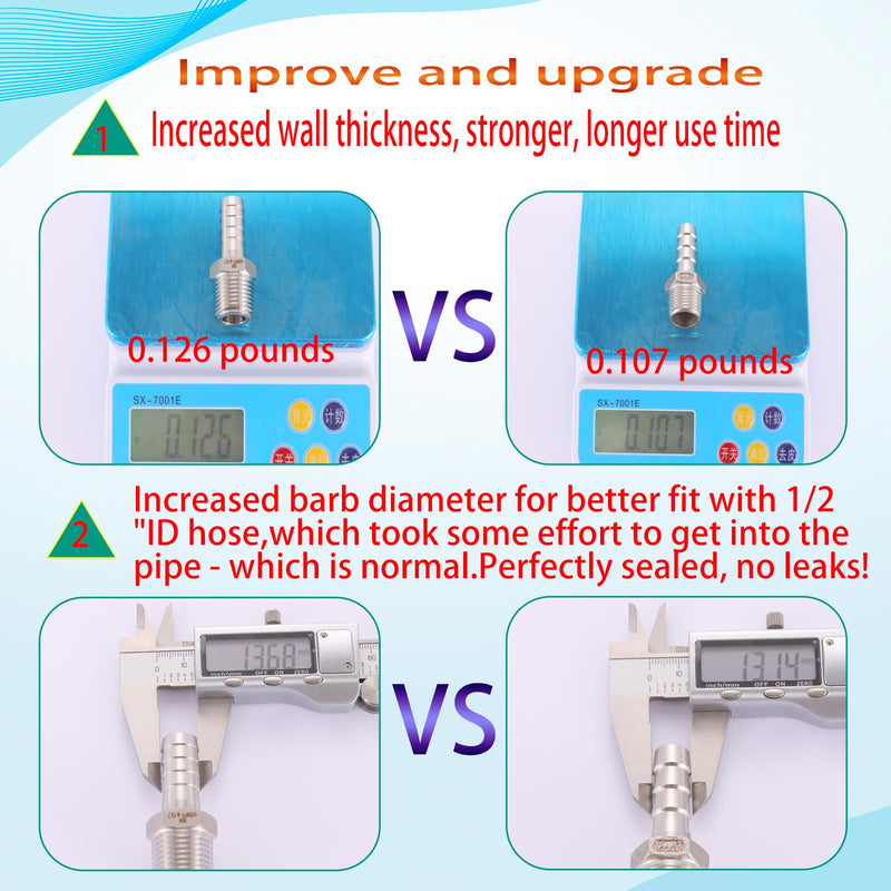 [Australia - AusPower] - 304 Stainless Steel 1/2" Hose Barb to 1/2" Male NPT Home Brew Fitting Water Fuel Air?lead-free (Pack of 2) 