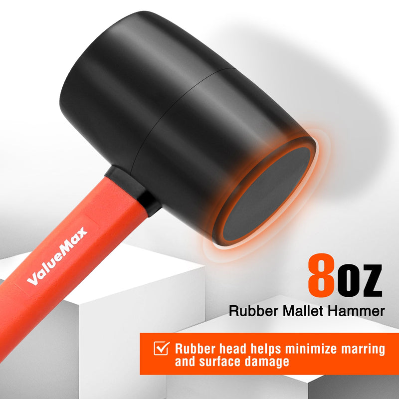 [Australia - AusPower] - ValueMax 8oz Rubber Mallet Hammer, Fiberglass Handle, Double-Faced Soft Mallet, Soft Blow Tasks without Damage for Camping, Flooring, Tent Stakes, Woodworking 