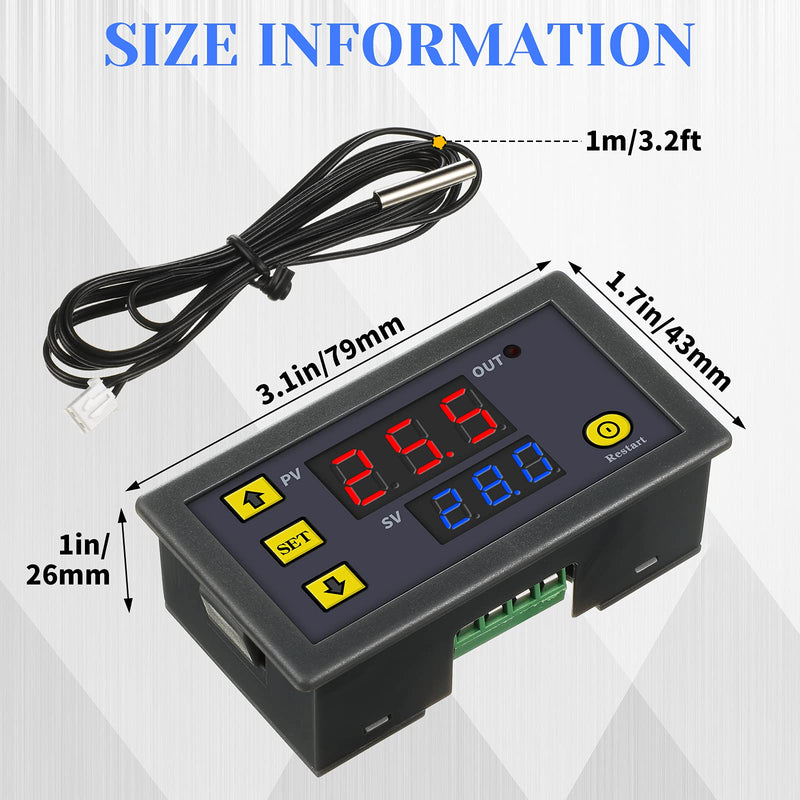 [Australia - AusPower] - Frienda W3230 LCD Digital Thermostat DC 12V 20A Temperature Controller Meter Temperature Switch -50-110 Degrees Celsius with Temperature Sensor High Temperature Alarm LED Display (Pack of 2) 