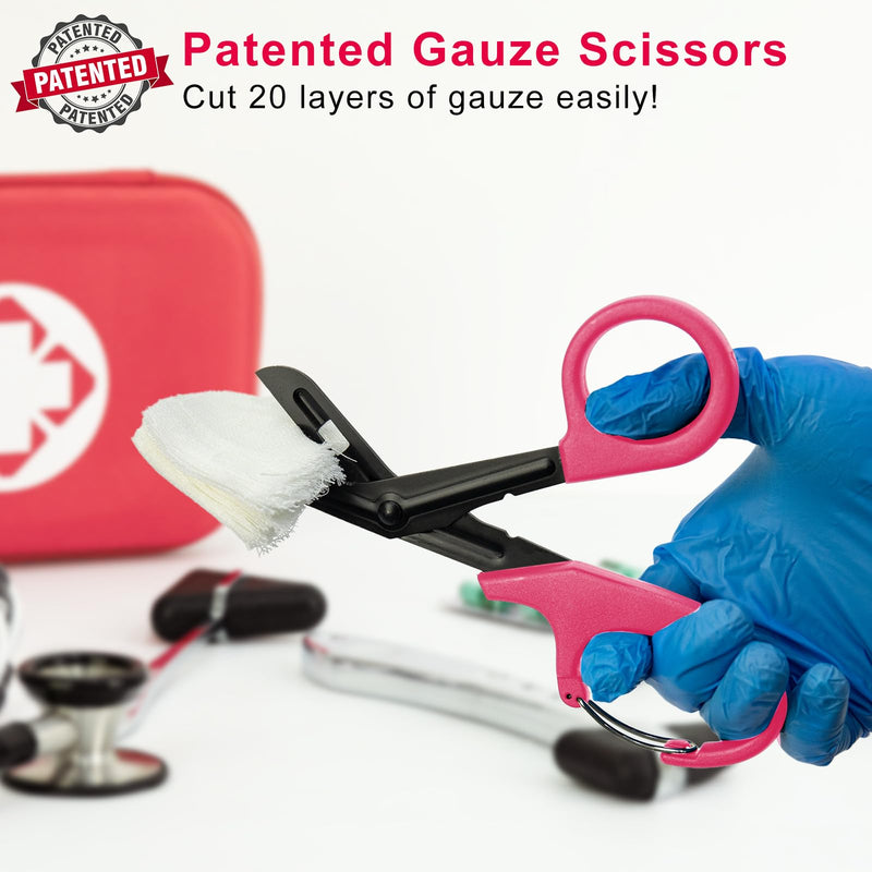 [Australia - AusPower] - 2 Pack Trauma Shears for Nurses Bandage Scissors 7.5" Medical Scissors with Carabiner Fluoride Coated Non-Stick Blades Patented Stainless Steel Medical Shears for Doctors Nursing Students (Pink) 