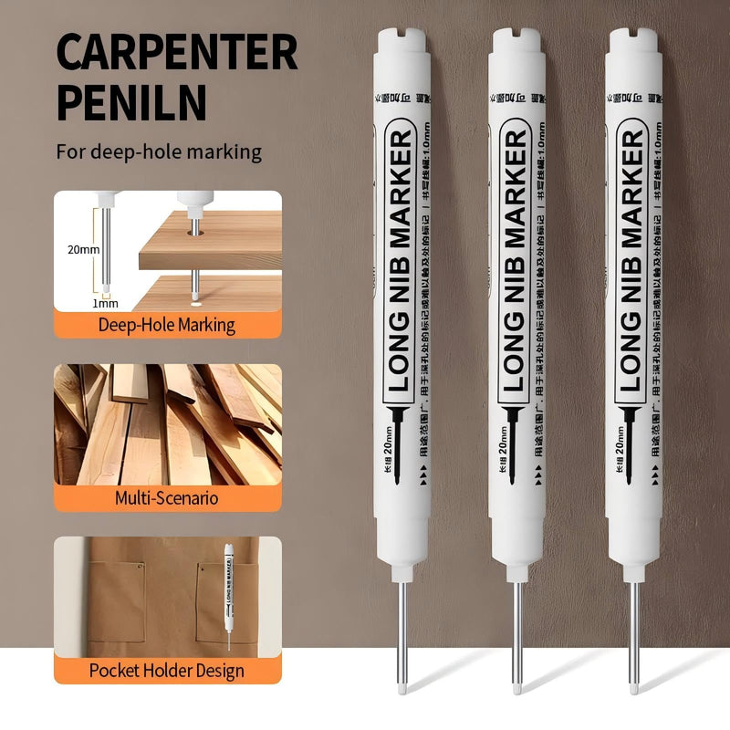 20PCS 20mm Long Head Deep Hole Marker Pens Quick-dry Waterproof Marker Permanent Markers Multi-purpose Construction Markers Deep Drill Pen Carpenter Ink for Welding Drill Woodworking (White)