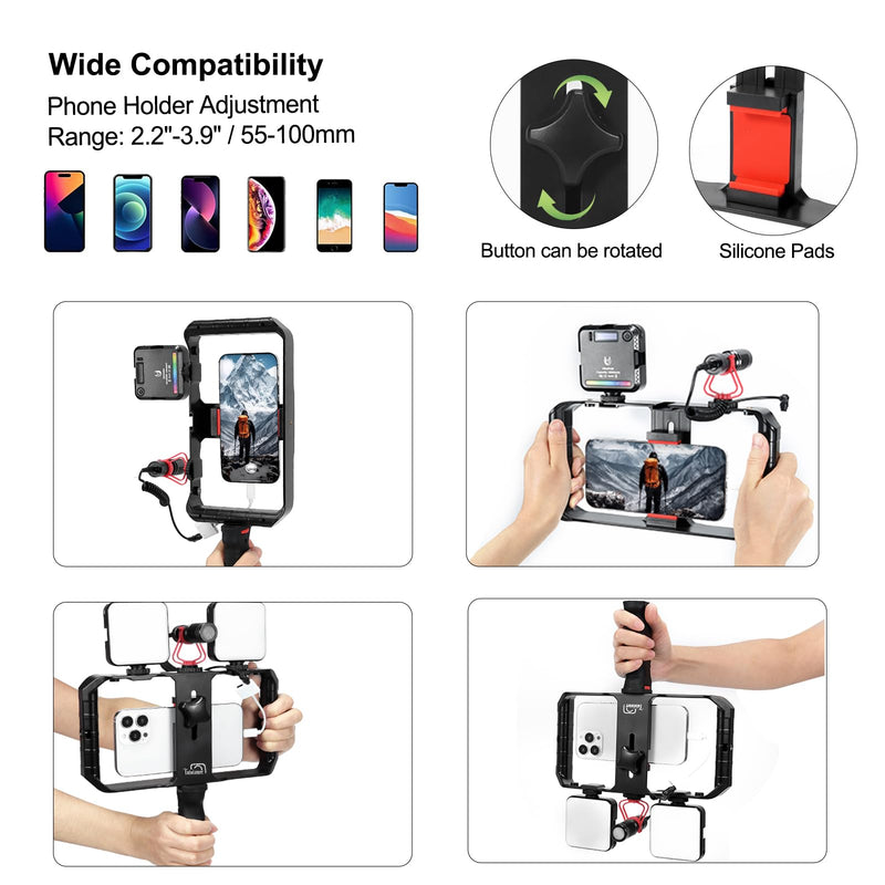 [Australia - AusPower] - Smartphone Video Rig Hand Girp Stabilizer Filmmaking Vlogging Case Phone Video Stabilizer with Cold Shoe for Film Maker Video Grapher Compatible with iPhone 15/14/13/12/ Pro Max and Android 