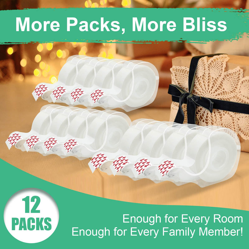 Tape Bulk, Clear Tape, Invisible, Matte Finish, Writable, 3/4 in x 650 in, Transparent Tape, 12 Rolls with Dispensers, Ideal for Gift Wrapping, School Supplies & Office Use 3/4″ (12 Pack)
