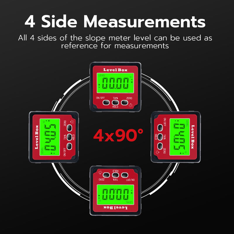 [Australia - AusPower] - Tolesum Protractor Digital Inclinometer with Magnetic Base, Level Box Angle Measuring Device Digital Spirit Level with Hold and LCD Display 