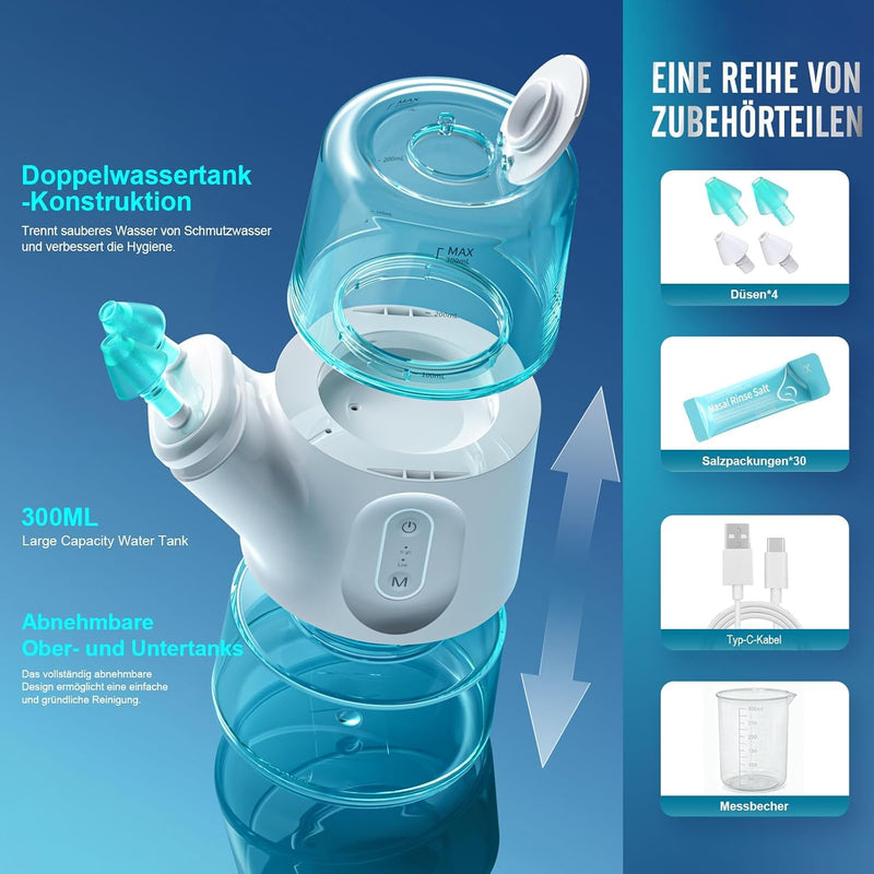 Nasal irrigation system - sinus irrigation machine with dual water tank, automatic waste collection & adjustable water flow - nasal irrigator for allergy relief, congestion & sinus care (279ml) 279ml