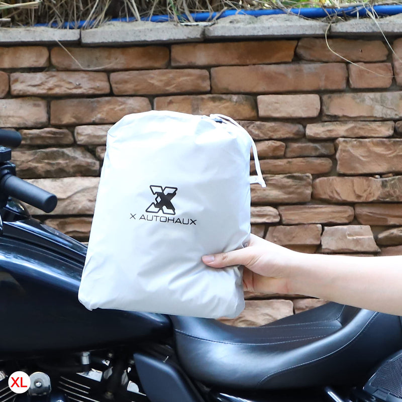 X AUTOHAUX Motorcycle Cover Lightweight Half Cover Outdoor Waterproof Rain Dust Protector Silver Tone XL Size for Most Full Dress Touring Cruiser