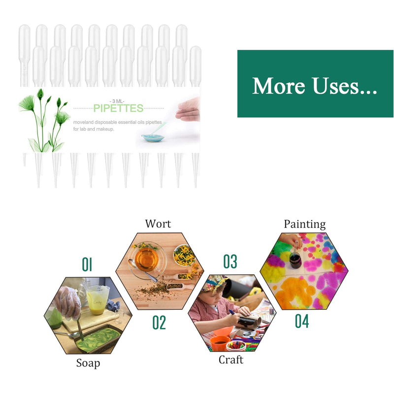 [Australia - AusPower] - moveland 200PCS 3ml Disposable Plastic Transfer Pipettes, Calibrated Dropper Suitable for Science Laboratory, DIY Art 200 